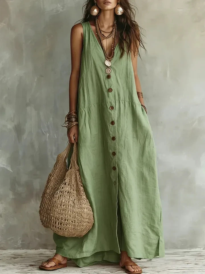 🌿 Robe longue en lin bohème : Le style estival sans effort