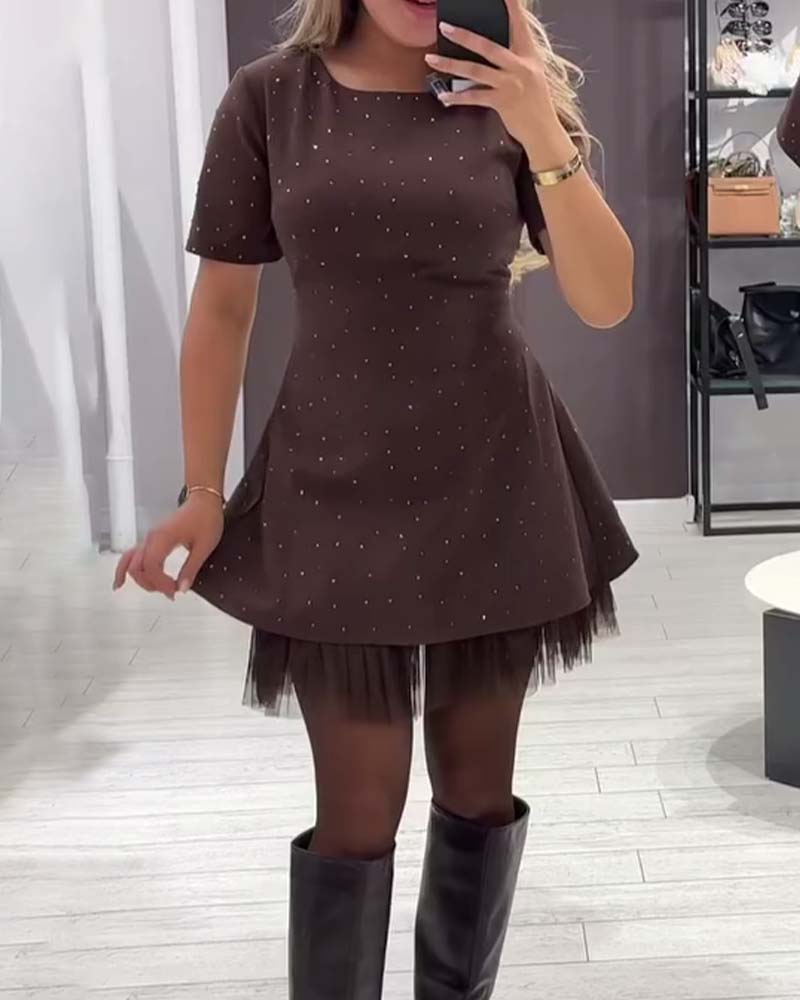 Elegant shimmering mesh patchwork dress