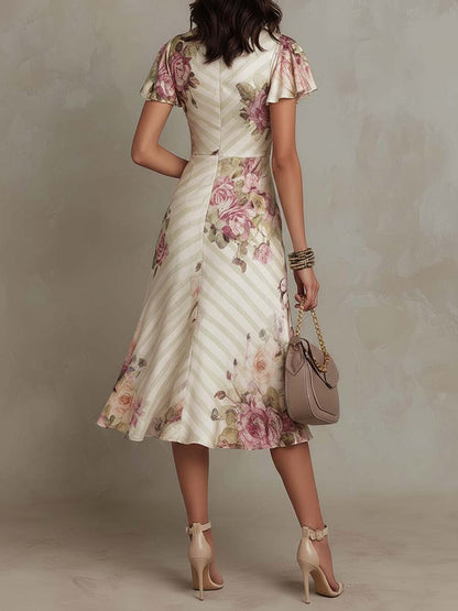 Robe midi en mousseline fleurie, style vintage élégant