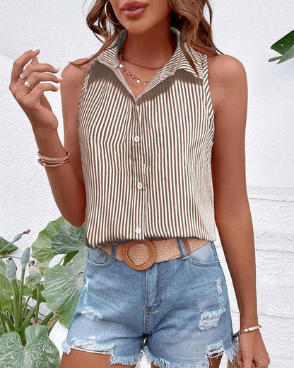 Sleeveless striped collared tank top