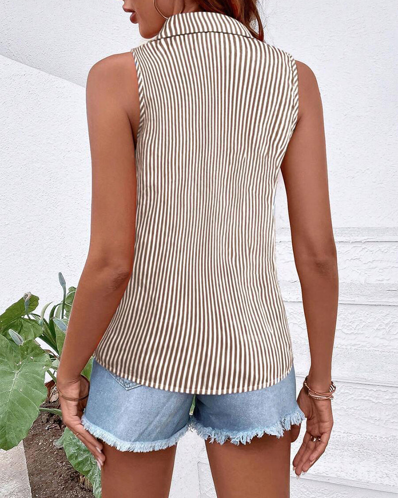 Sleeveless striped collared tank top