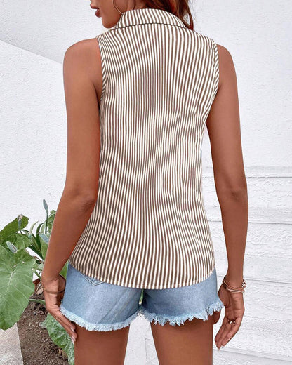 Sleeveless striped collared tank top