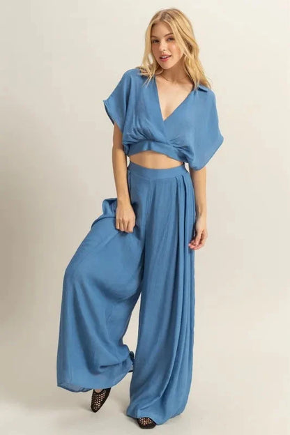 Set including a crop top and wide-leg trousers