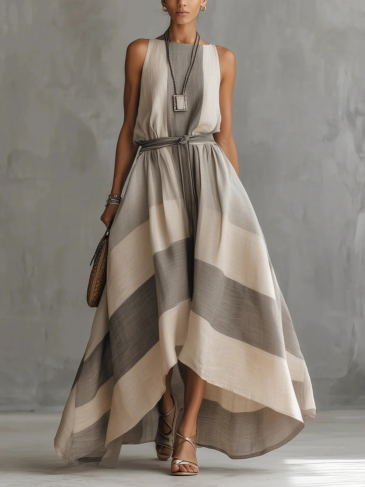 Sleeveless striped linen blend maxi dress