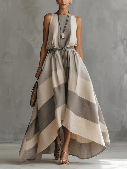 Sleeveless striped linen blend maxi dress