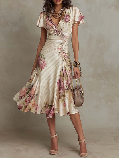 Robe midi en mousseline fleurie, style vintage élégant