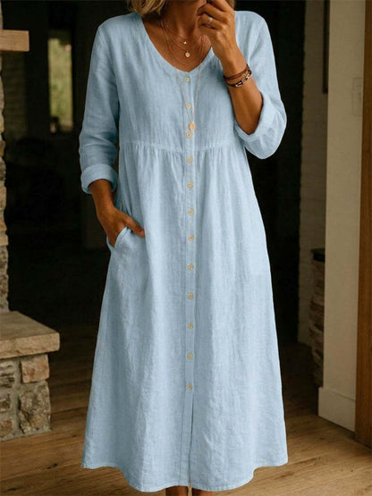 Plain women's dress for spring/autumn, A-line long-sleeved dress