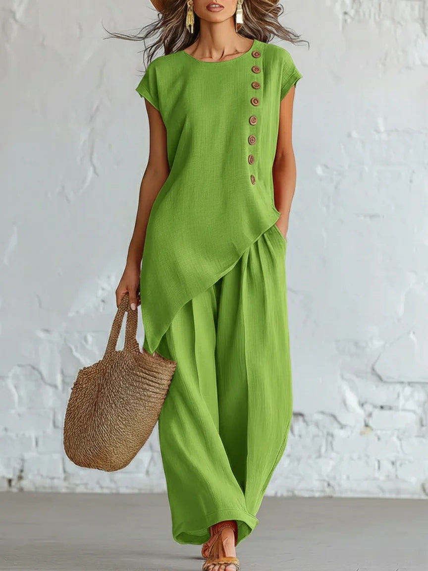 Ensemble 2 pièces en mélange de lin sans effort | Coupe décontractée, S-5XL
