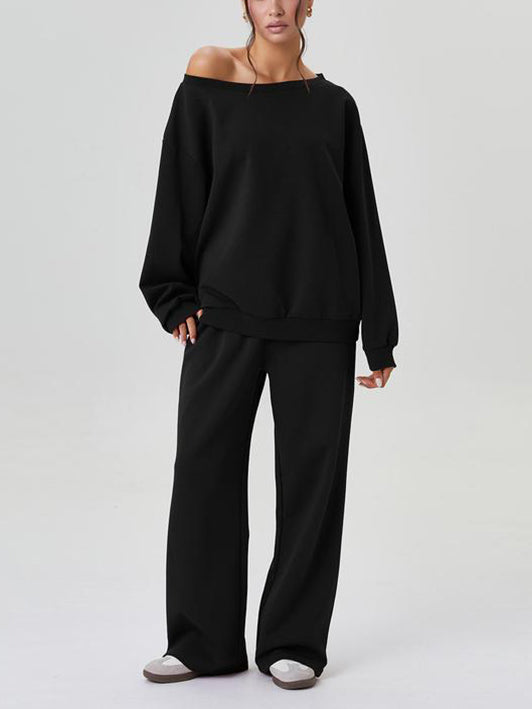 Ensemble top à manches longues épaules dénudées et pantalon large pour femme