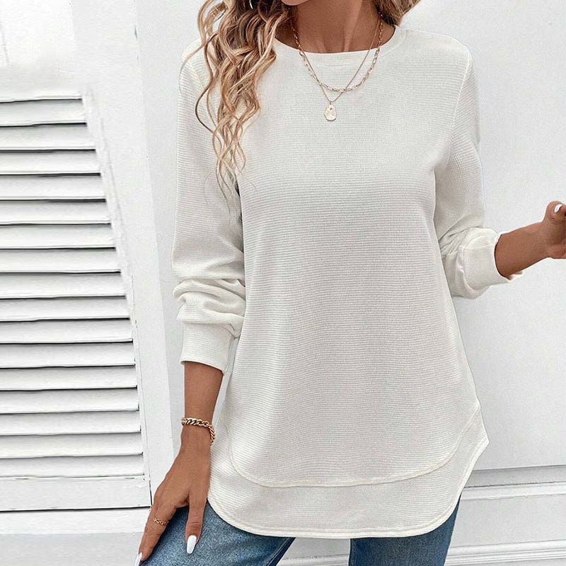Round-neck, long-sleeved, solid-colour top