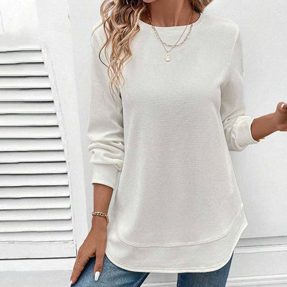 Round-neck, long-sleeved, solid-colour top