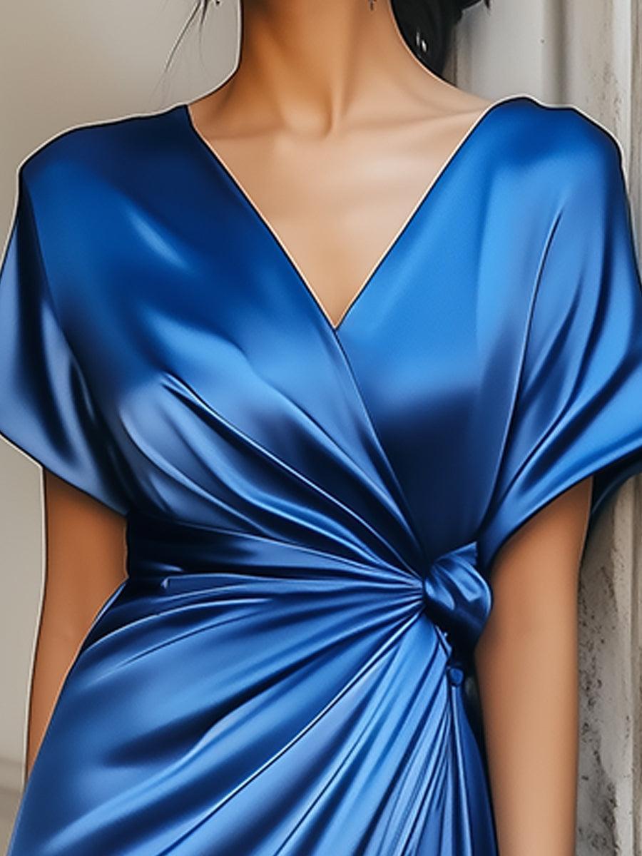Robe midi unie à manches courtes et col en V original