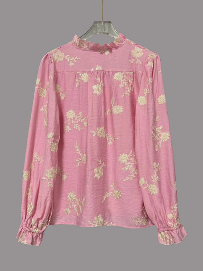 Chemise à manches longues boutonnée à motifs floraux