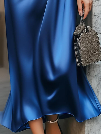 Robe midi unie à manches courtes et col en V original