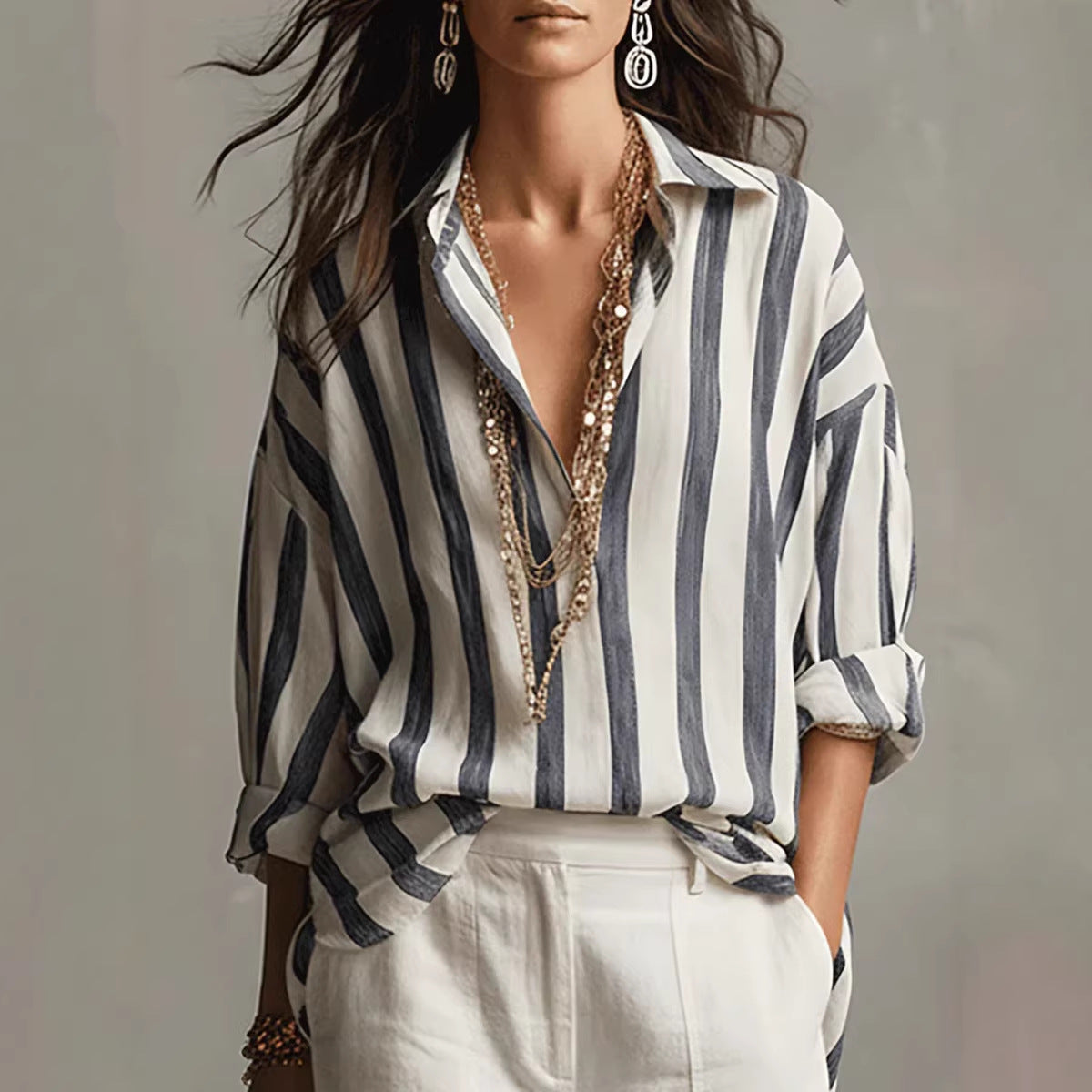 Chemise boutonnée rayée oversize