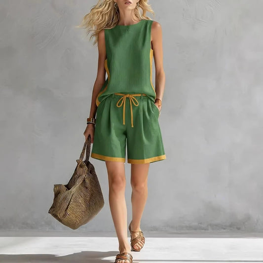 Ensemble gilet et short décontracté uni