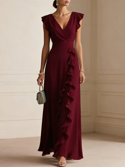 Robe longue à volants et manches papillon