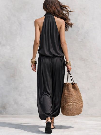 Ensemble deux pièces pantalon et haut sans manches drapé, élégant et confortable