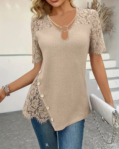 T‑shirt tricoté à panneaux de dentelle