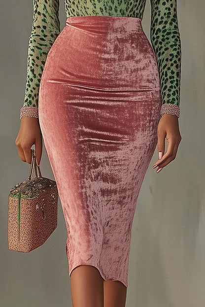 Robe midi moulante en velours stretch patchwork tendance