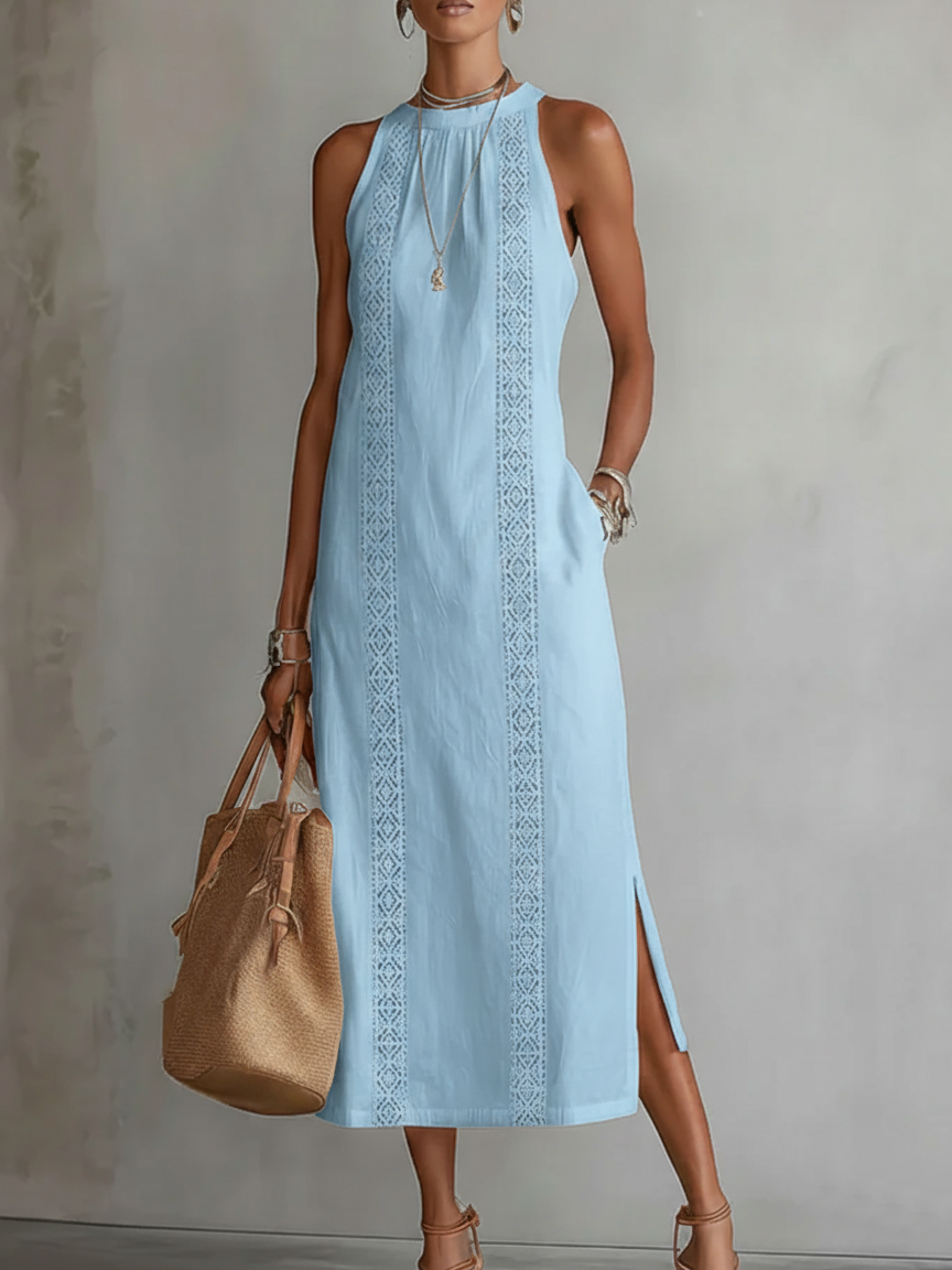 🌿 Minimalist, retro and soft linen dress with lace details
