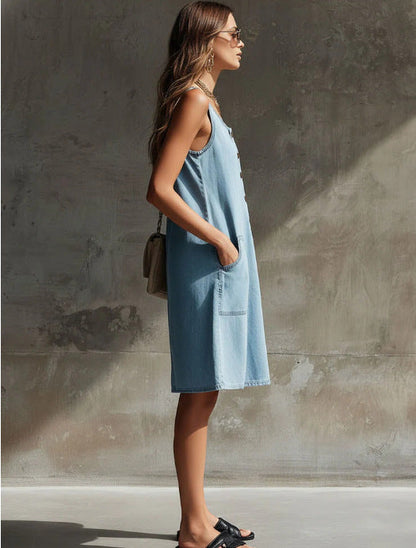 Robe chemise en jean sans manches pour femme, chic et décontractée