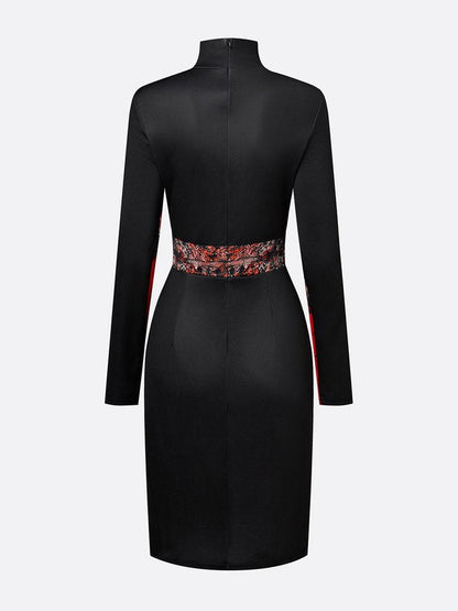 Robe midi en jersey à col montant élégant, manches longues