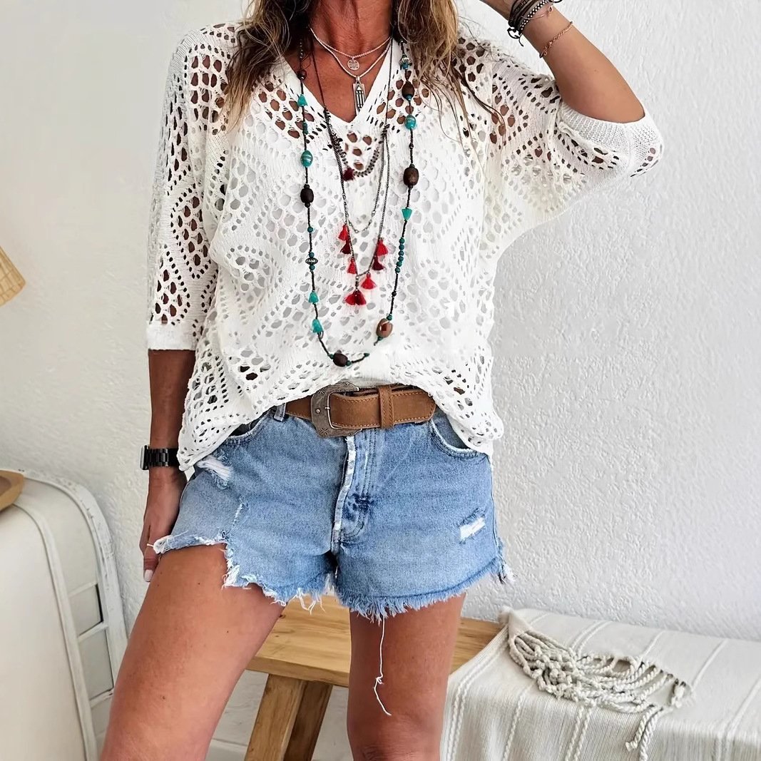 ? Top Bohème en Crochet Col V Fait Main | Essentiel de l'Été Abricot