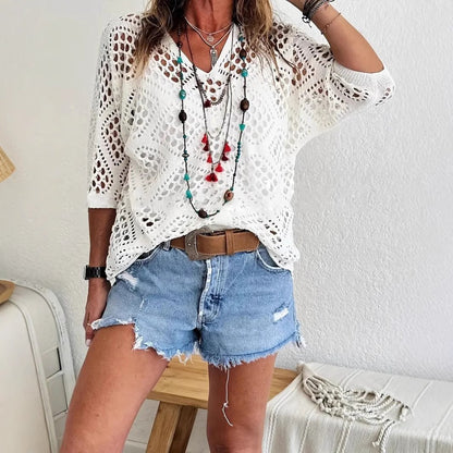? Top Bohème en Crochet Col V Fait Main | Essentiel de l'Été Abricot