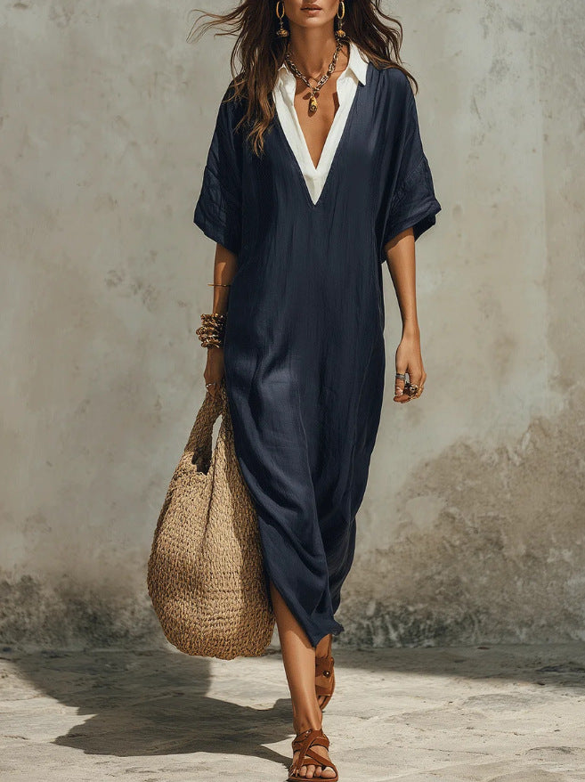 Nouvelle jupe longue décontractée style bohème à col en V profond