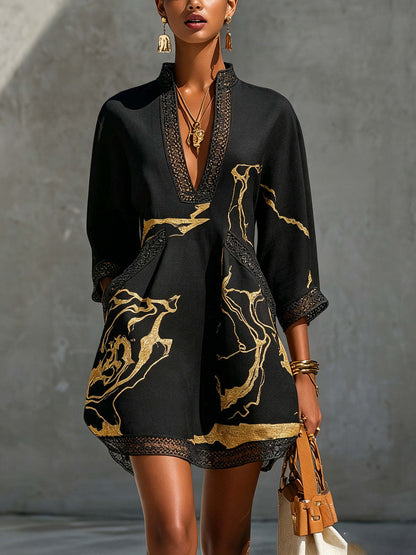 Robe Courte Évasée en Coton et Lin de Style Décontracté avec Bretelles