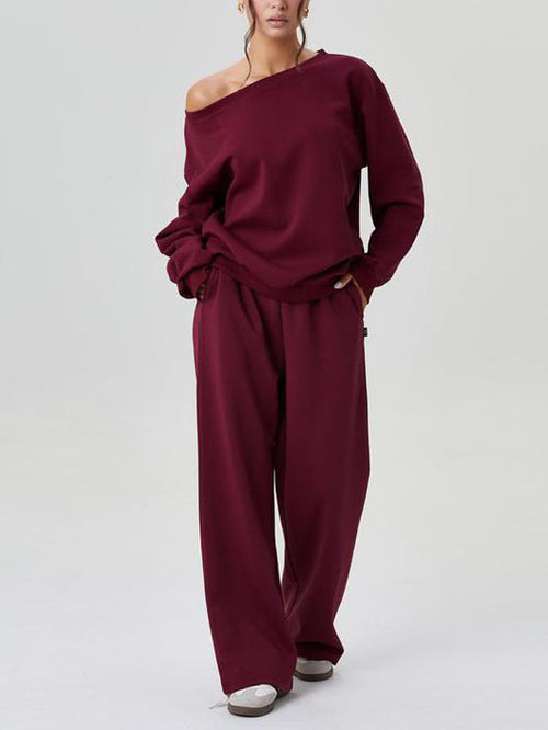 Ensemble top à manches longues épaules dénudées et pantalon large pour femme