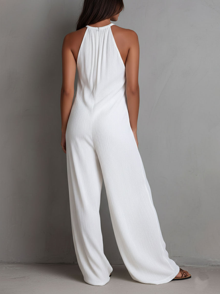 Combinaison plissée blanche dos nu et jambes larges Resort