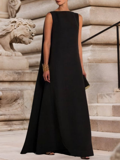 Robe décontractée tissée sans manches à col rond unie vintage