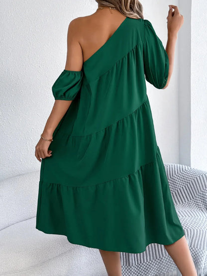 One-shoulder dress with layered ruffles