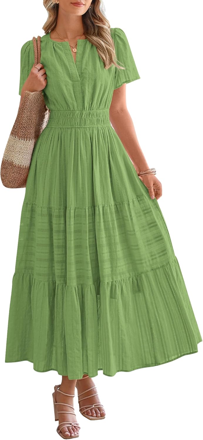 Robe décontractée midi et maxi femme d'été légère à manches courtes et col V