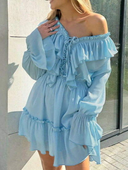 Robe mini à manches à volants froncés