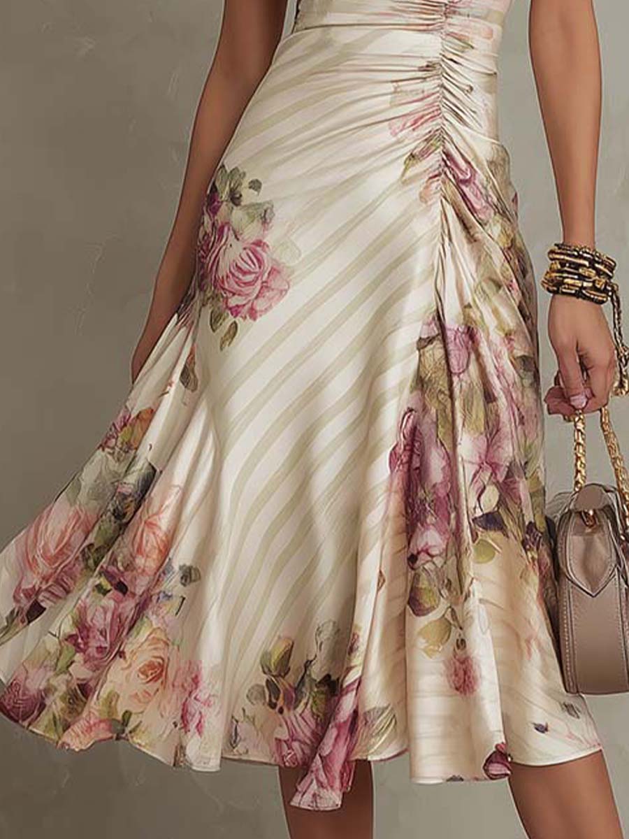 Robe midi en mousseline fleurie, style vintage élégant