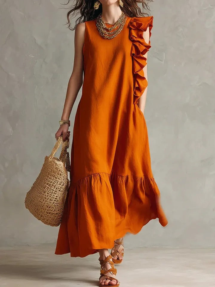 Nouvelle Robe Femme Sans Manches Froncée Irrégulière