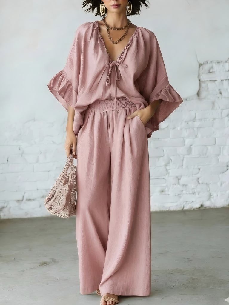 Ensemble deux pièces assorti en mélange de lin pour les vacances