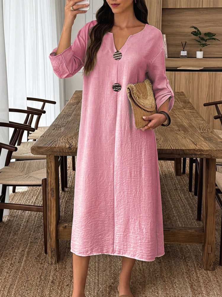 Détails du produit : Robe midi décontractée à col en V