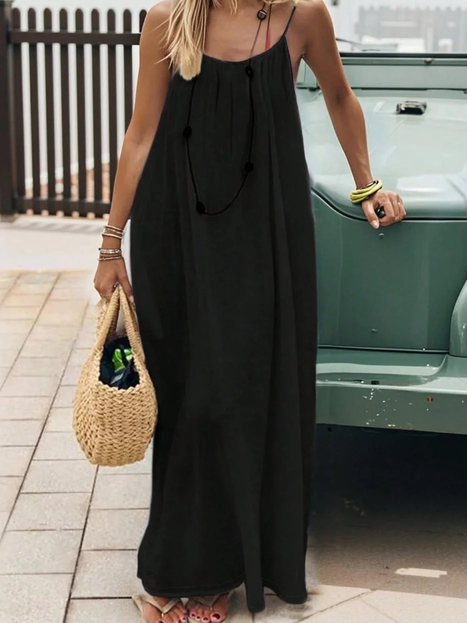 Robe longue maxi à fines bretelles et dos nu