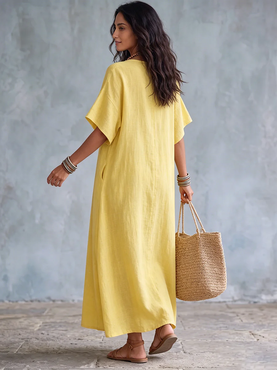 Robe élégante minimaliste en coton et lin