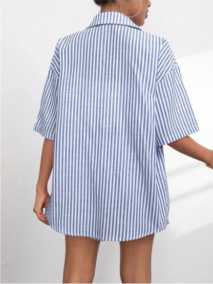Caitlin Striped Button Up Shirt and Shorts Set