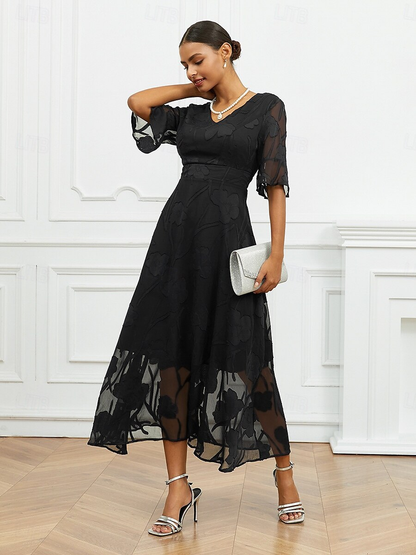 Robe florale col V à manches transparentes