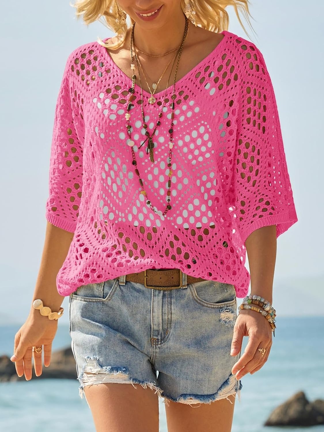 ? Top Bohème en Crochet Col V Fait Main | Essentiel de l'Été Abricot
