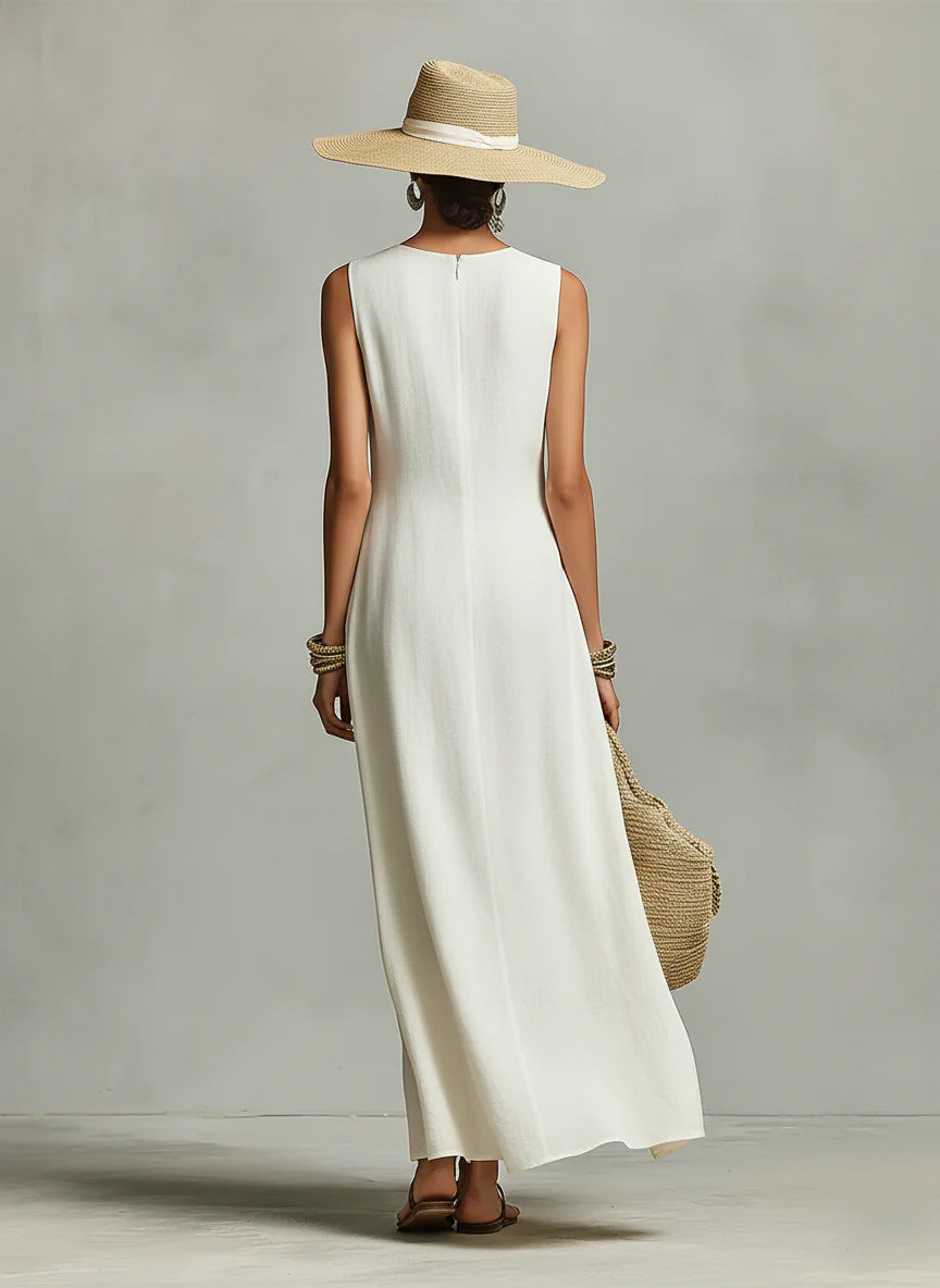 Robe longue asymétrique en lin sans manches