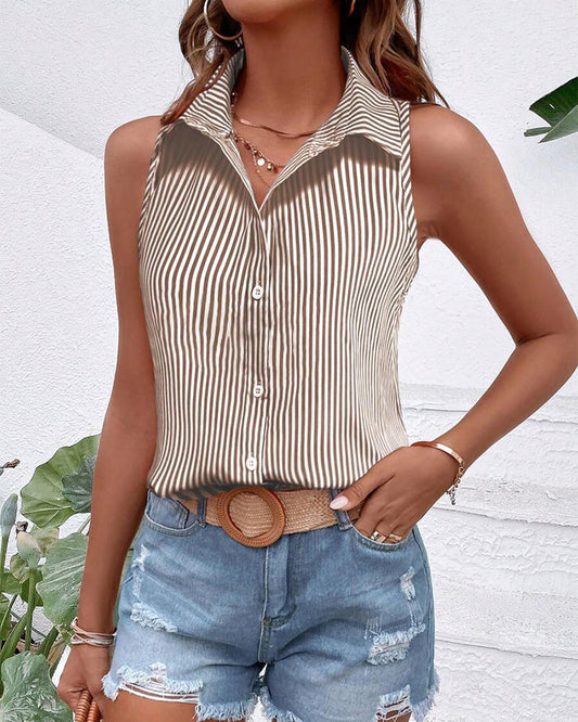 Sleeveless striped collared tank top