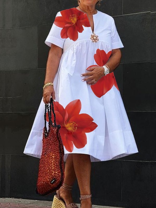 Robe midi plissée à imprimé et col en V
