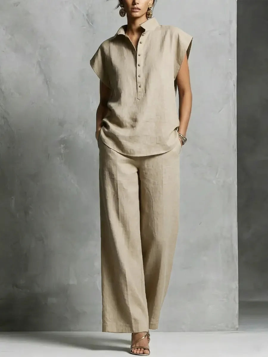 Ensemble Confortable en Coton et Lin Simple pour Femmes